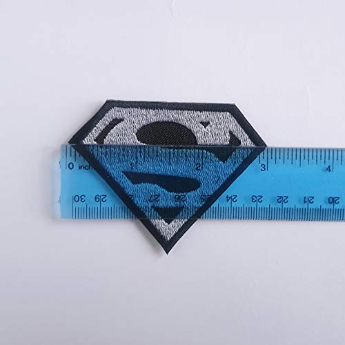 Superman Logo Patch Silver Embroidered, Iron On. Size 3.1" x 2.4" (80mm x 60mm).