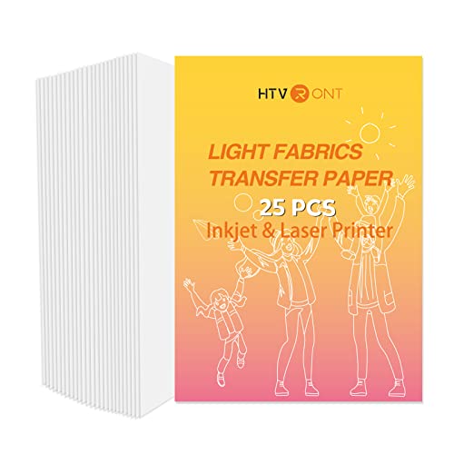 HTVRONT Heat Transfer Paper for Light T Shirts -25 Sheets 8.5x11" Iron on Transfer Paper for Inkjet & Laser Printer, Stretchable & Durable Printable Heat Transfer Vinyl, Easy to Use