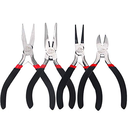 4 PCS Pliers Set including Needle Nose Pliers Round Nose Pliers Wire Cutters Flat Nose Pliers for Jewelry Making
