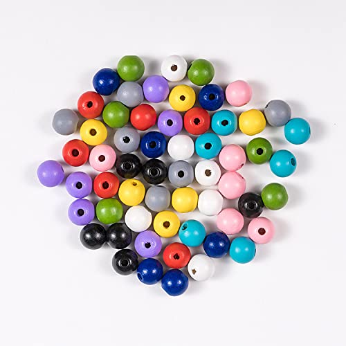 Decoendiy 100 Pieces Wood Beads for Crafts 16mm Colored Round Wooden Beads Natural Farmhouse Polished Spacer Loose Beads Wood Ball for Home Decor Jewelry Making DIY Crafting (Dark Green)
