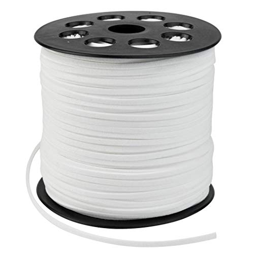 Wobe 100 Yards Suede Cord, Leather Cord 2.6mm x 1.5mm Suede Lace Faux Leather Cord with Roll Spool Beading Craft Thread for Bracelet Necklace Beading DIY Handmade Crafts Thread (White)