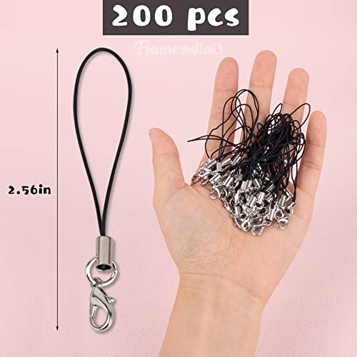 Framendino, 200 Pack Black Lanyard with Lobster Clasp Lariat Cord Strap for Cellphone Keychain DIY