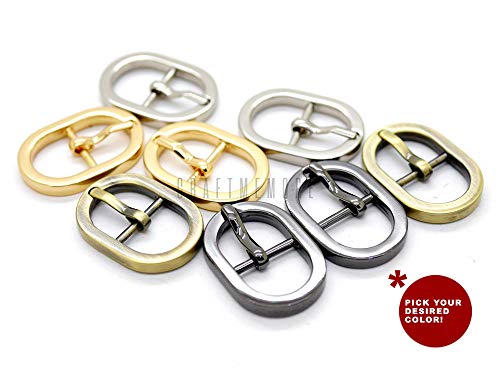 CRAFTMEMORE Tiny Oval Center Bar Belt Buckle Single Prong Buckles Purse Accessories Fits 1/2 Inch Strap 10pcs (Brushed Brass)