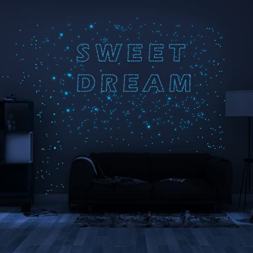 Glow in The Dark Stars Decals Decor for Ceiling 633 Pcs Realistic 3D Stickers Starry Sky Shining Decoration Perfect for Kids Bedroom Bedding Room Gifts(Blue)
