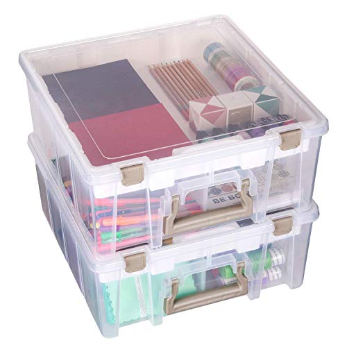 ArtBin 6899AZ Super Satchel Double Deep with Lift-Out Tray Storage Container, Portable Arts & Crafts Organizer with Removable Dividers, Clear