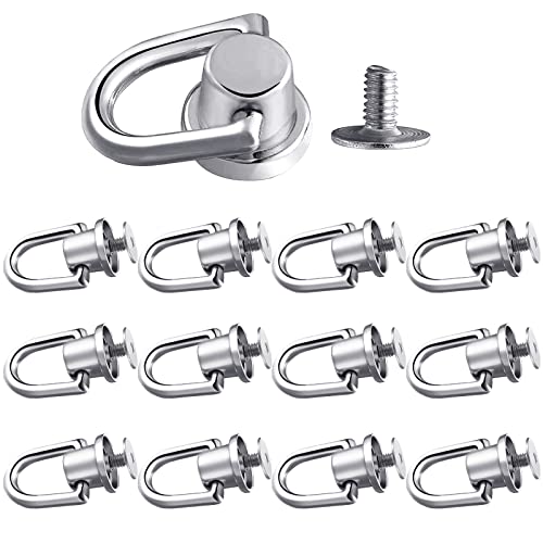 12 Pieces D Ring Stud Screw Ball Post Head Buttons Stud Screw, Metal Ring for Wallet Strap Shoe Accessories (Silver)