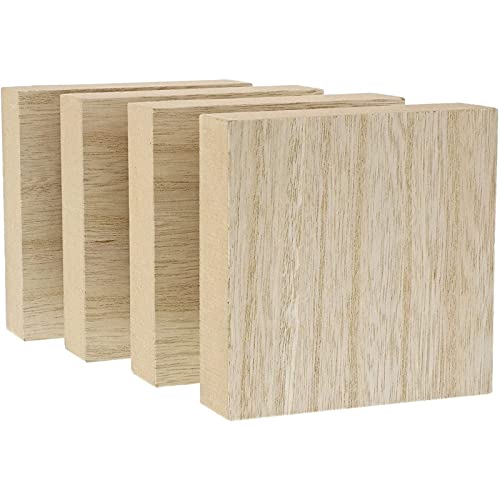 Unfinished Wood Blocks for Crafts, 1 Inch Thick MDF Squares (4x4 in, 4 Pack)