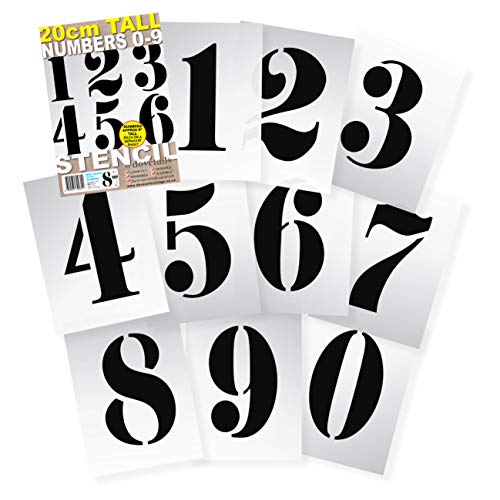 Large Number Stencils 8 INCH Approx French Style Reusable Numbers 0123456789 on 10 Separate Sheets of 290 x 200mm