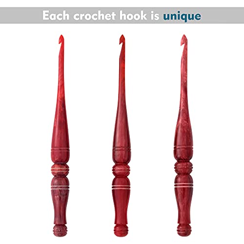 Ommi Ergonomic Handle Crochet Hooks | Handcrafted 7’’ Red Swirl Crochet Hook | Knitting Needle, Craft Yarn Weave | Best Gift! (Red Swirl, 8 mm)