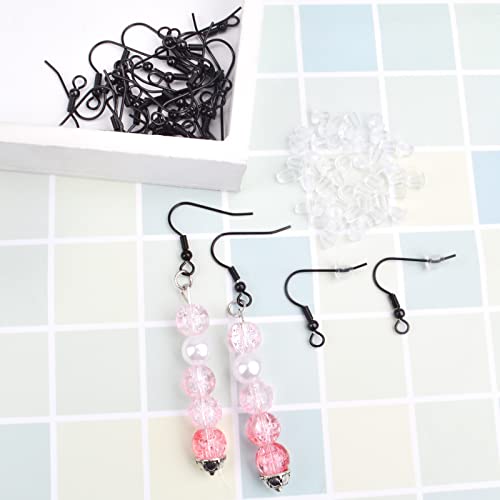 50pcs Stainless Steel Earring Hooks Hypoallergenic French Ear Wires Fish Hooks with Loop and 50pcs Plastic Bullet Earring Backs for DIY Earring Jewelry Making