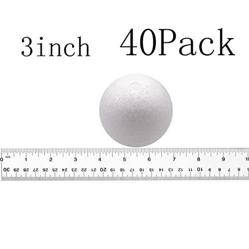 FFchuanhe 40 Pack 3 inch Craft Foam Balls, styrofoam Balls, for Arts and Crafts Supplies, School Project， Wedding，DIY, Christmas,Home, Easter and Festival Party Decoration。