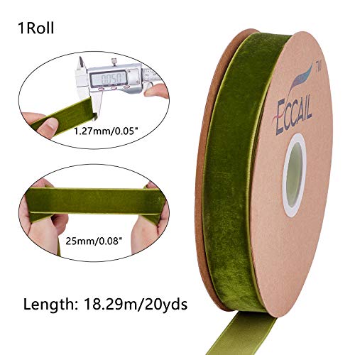 arricraft 20 Yards × 1 Inch Single Side Velvet Ribbon, Satin Ribbon Roll for Wedding, Gift Wrapping, Hair Bows, Flower Arranging, Home Decorating ( Olive )