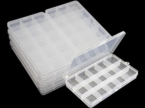 JESEP YONG 8 packs Plastic Organizer Box 15 Grids Clear Storage Container Jewelry Case with Fixed Dividers for Beads Art DIY Crafts Jewelry Fishing Tackles (8pcs 15 Grids Box)