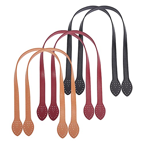 SUPERFINDINGS 6Pcs Leather Purses Straps 3 Colors Short Sewing Bag Handles 23.6x0.6Inch Replacement Purse Straps Handbag Bag Wallet Straps for Handbag Purse Wallet Repair Replacement