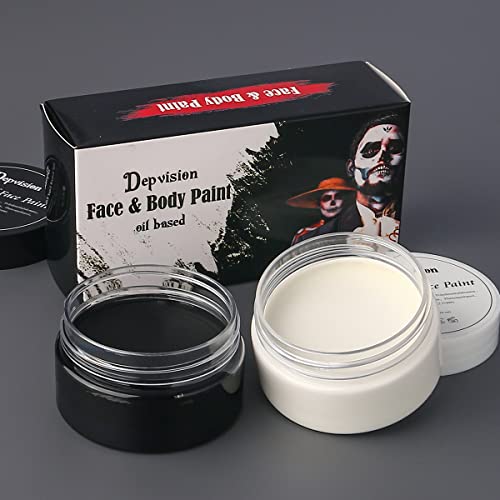Depvision Waterproof Oil Based Face Paint Halloween Black and White Color Body Face Painting for Party Cosplay Clown Skull SFX Makeup