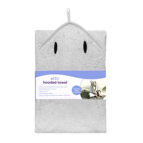 Ubbi Baby Hooded Bath Towel, Ultra Soft and Absorbent French Terry Cotton, Perfect Baby and Toddler Gift, Gray Stingray