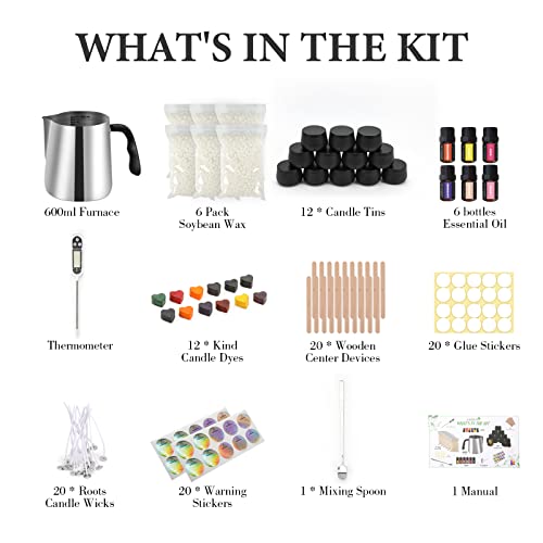 Candle Making Kit - Candle Making Kit for Adults - Full Set Candle Making Supplies - Soy Candle Kit - DIY Starter Scented Soy Candle Making Kit - Perfect Decoration for Family Life