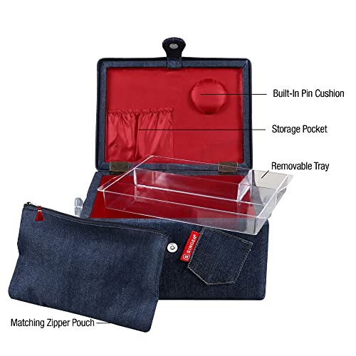 SINGER Large Sewing Basket Denim with Matching Zipper Pouch