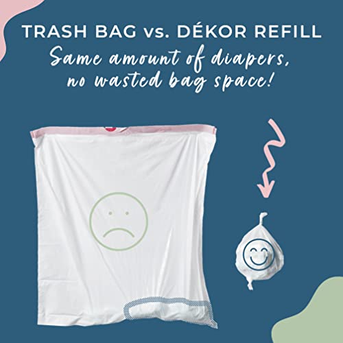 DEKOR Plus Diaper Pail Refills | 4 Count | Most Economical Refill System | Quick & Easy to Replace | No Preset Bag Size – Use Only What You Need | Exclusive End-of-Liner Marking | Baby Powder Scent