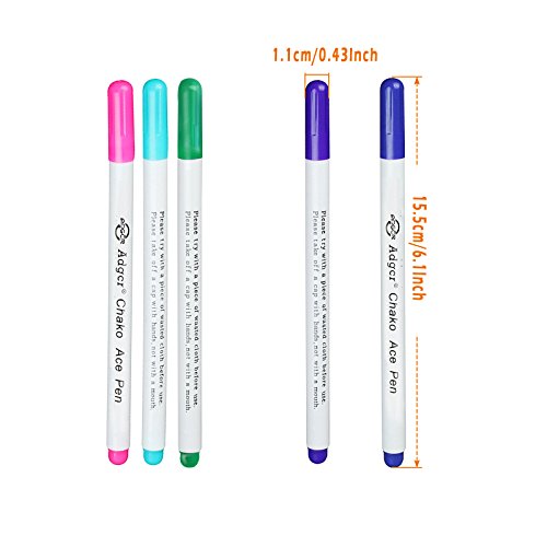 YsesoAi 15-Count 5 Color Disappearing Erasable Ink Fabric Marker Pen for Tailor's Chalk Gel pens Sewing Tools (3Pcs Each Color)