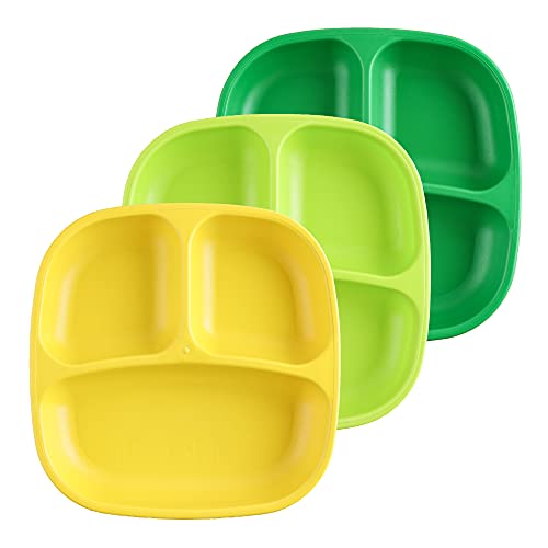 Re Play Divided Toddler Plates with Deep Sides and Three Compartments for Easy Self Feeding | BPA Free | Dishwasher Safe | Stem