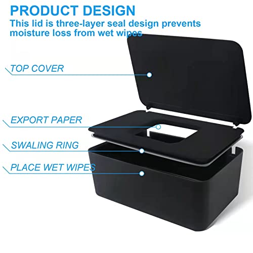 LEQXGO Baby Wipes Dispenser, Wipes Dispenser Baby Wipes Case, Baby Wipe Holder for Fresh Wipes, Non-Slip Wipes Case, Wipe Container with Sealing Design Lid (Black)