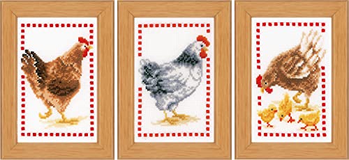 Vervaco Cross Stitch, Chickens (18 Count) 3/Pkg