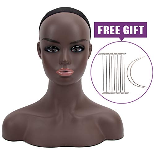 A1 Pacific Mannequin PVC Manikin Head Realistic Mannequin Head Bust Wig Head Stand for Wigs Display Making Styling PMH-DC487 (16.5 Inches, African American)