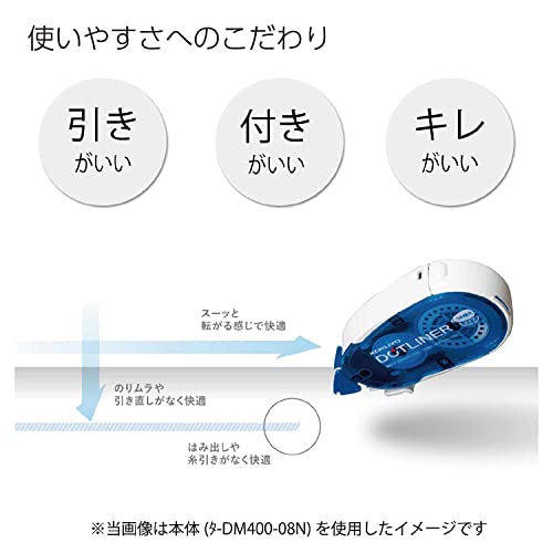 Kokuyo Dotliner Strong Adhesive Tape Glue, Dotliner Tape Runner, Standard Type, Permanent Adhesive, Refillable, Japan Import (TA-DM400-08N)
