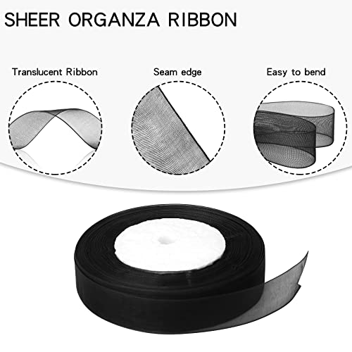 Hiswan 3/4 inch Sheer Organza Ribbon 50 Yards Black Chiffon Ribbon for Gift Wrapping Wedding Bouquet Crafts