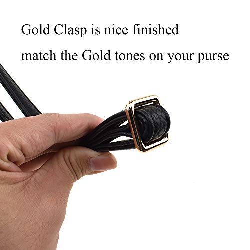 HAHIYO Adjustable Pebbled Black Leather Purse Chain Strap Length 31.5-55.1 Inch Gold Hardware for Shoulder Cross Body Sling Purse Replacement Comfortable 0.47 Inch Wide 4.7mm Extra Thick 1 Pack