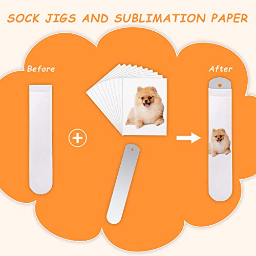 2 Pieces Metal Straight Sock Sublimation Jigs with 10 Sheets Heat Transfer Paper Sublimation Crew Sock Jig for Dye Sublimation Heat Press Socks Printing DIY Socks Accessory (17.83 x 3.35 Inches)