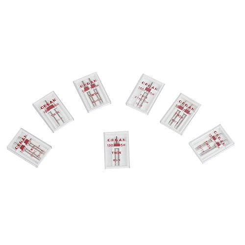 Organ Needles 130/705H Twin Needle in Your Choice of 70/1.6MM 80/2.5MM 80/3MM 80/4MM 100/6MM Twin Stretch 75/2.5MM 75/4MM Domestic Sewing Machine Twin Needle (Whole Set 7packs)