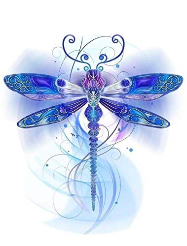 SKRYUIE 5D Diamond Painting Blue Dragonfly Full Drill by Number Kits, DIY Rhinestone Pasted Paint Set for Arts Craft Decoration 30x40cm(12x16inch)