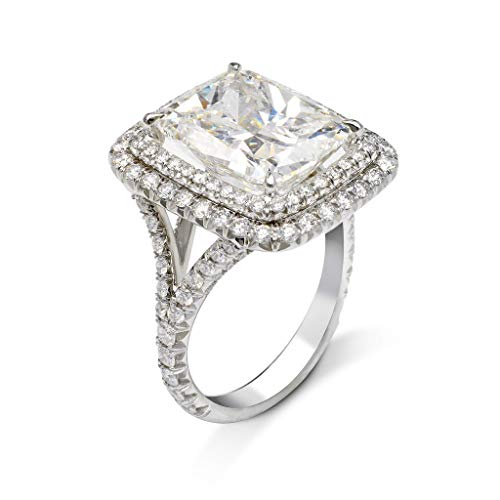 Fashion 925 Sterling Silver Shiny Full Diamond Ring Princess Square Cubic Zirconia Rings CZ Diamond Multi Row Ring Eternity Engagement Wedding Band Ring for Women (US Code 10)