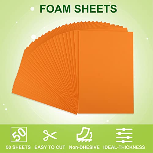 DAJAVE 50 Pack Orange EVA Foam Sheets, 3mm Thick, 8x12 Inch Crafts Foam Sheets, Foam Sheets for Cosplay, Costumes, Arts and Crafts Projects, Halloween