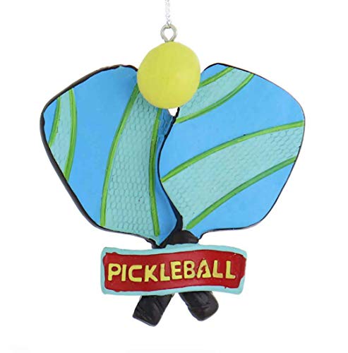 Bright Blue Green Pickle Ball Racket Ball 3.75 inch Resin Decorative Christmas Ornament
