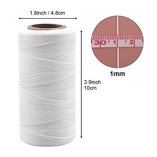 Vivifying 1mm Waxed Thread, 284 Yard x 2 Rolls 150D Waxed Leather Thread with Needles for Bookbinding, DIY Crafts and Sewing Leather Projects (Black, White)