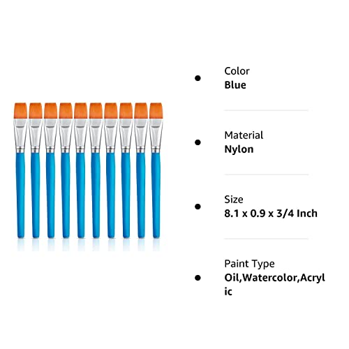 10 Pieces 3/4 Inch Flat Paint Brushes Acrylic Paint Brush Artist Craft Paint Brushes Watercolor Small Brush Bulk Painting Brush Art Detail Oil Brush for Kid Adult(Sky Blue,8.1 x 0.9 x 3/4 Inch)