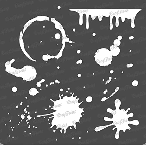 CrafTreat Stain and Splatter Stencils for Painting on Wood, Canvas, Paper, Fabric, Floor, Wall and Tile - Stains and Splatters - 6x6 Inches - Reusable DIY Art and Craft Stencils - Splatter Stencil
