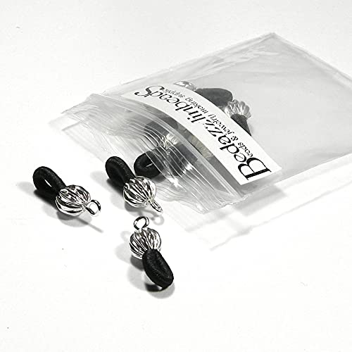 10 Black Beaded Eyeglass Holder Necklace Findings for Eye or Sun Glasses W/Elastic Loops (Silver Plated)