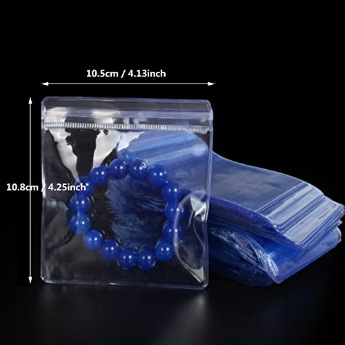 100 Pack PVC Clear Jewelry Anti Oxidation Zipper Bag Antitarnish Plastic Bags for Packaging Jewelry Rings Earrings Transparent Poly Pouch (Light Blue, 4.13×4.25 inch)