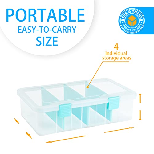 Bins & Things Storage Container with Organizers - 4 Compartments 8x4x14 (inches) - Blue - Craft Storage / Craft Organizers and Storage - Bead Organizer Box/Art Supply Organizer - Art Supply Storage Organizer