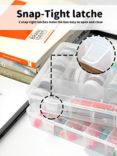 2pack 18 Grids Clear Plastic Organizer Box Storage Container with Adjustable Dividers (Clear x 2PC,18 Grids)