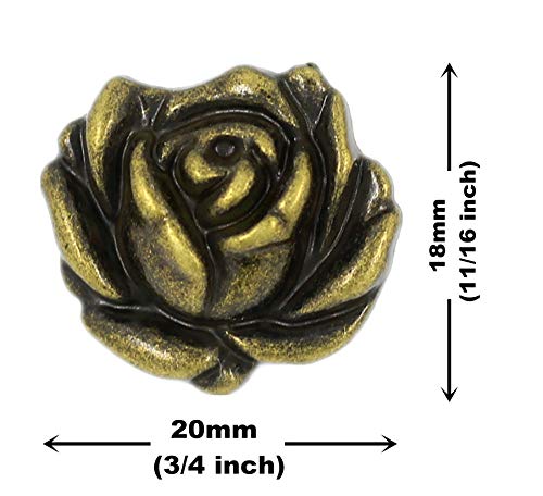 Bezelry 12 Pieces Rose in Full Bloom Metal Shank Buttons. 20mm (3/4 inch) (Antique Brass)