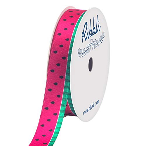 Ribbli Satin Watermelon Craft Ribbon,5/8-Inch x 10-Yard,Red/Green/Black,Use for Hair Bows,Wreath,Birthday,Gift Wrapping,Summer Decoration,All Crafting and Sewing
