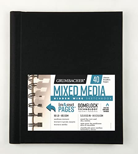 Grumbacher Mixed Media Paper Hardcover Sketchbook with In and Out Pages and Hidden Wire, 90 lb./185 GSM, 5.5 x 8.5 Inches, Side Wired, 40 White Sheets, 460700463