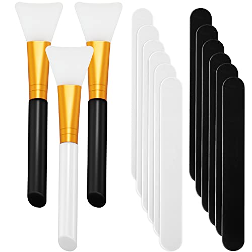 15 Pieces Reusable Stir Sticks Sets Include 12 Pieces Resin Sticks Stirring Makeup Stick and 3 Pieces Silicone Epoxy Brushes for Mixing Resin Epoxy Liquid Facial Cover Paint Making DIY (Black, White)