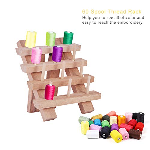 PH PandaHall 12 Spool/Cone Small Foldable Wooden Thread Rack Holder Sewing Embroidery Thread Holder Sewing Organizer for Sewing Embroidery, Burlywood