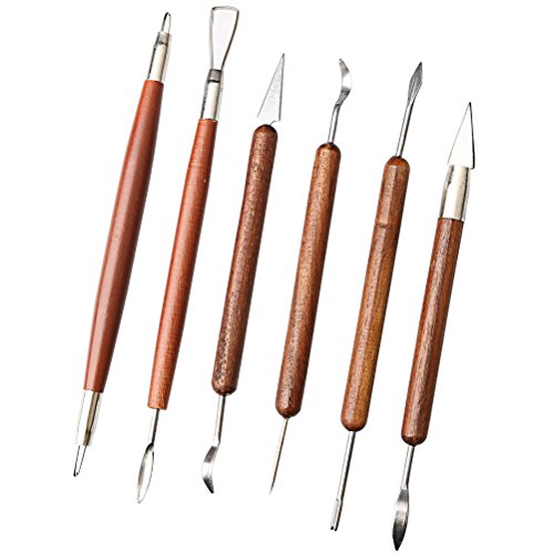 Fashion Road 6Pcs Clay Sculpting Tools, Clay Tools Pottery Tools Wooden Handle Double-Sided Set for Pottery Ceramics Sculpting